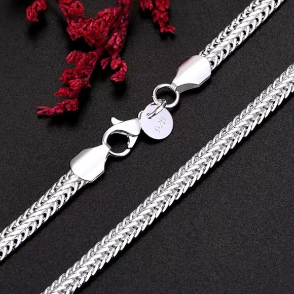 925 Sterling Silver Necklace Bracelet Set Double Chain Geometric Christmas NEW!
